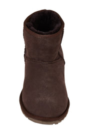 Product shot of the Platinum Stinger Mini Ugg Boots in colour Chocolate, from the back
