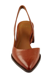 Product shot of the Aura Leather Heel in colour Brandy, detail