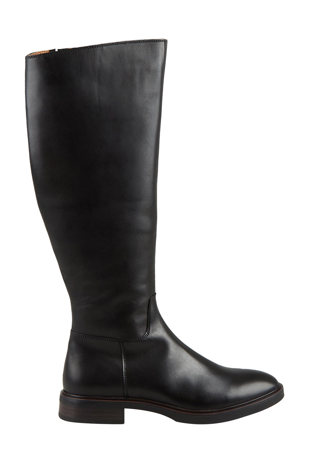 Product shot of the Blanche Leather Knee Boot in colour Black (Black), from the front