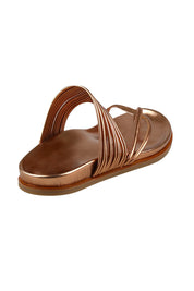 Product shot of the Carmella Leather Slide in colour Copper (Metallics), from the back