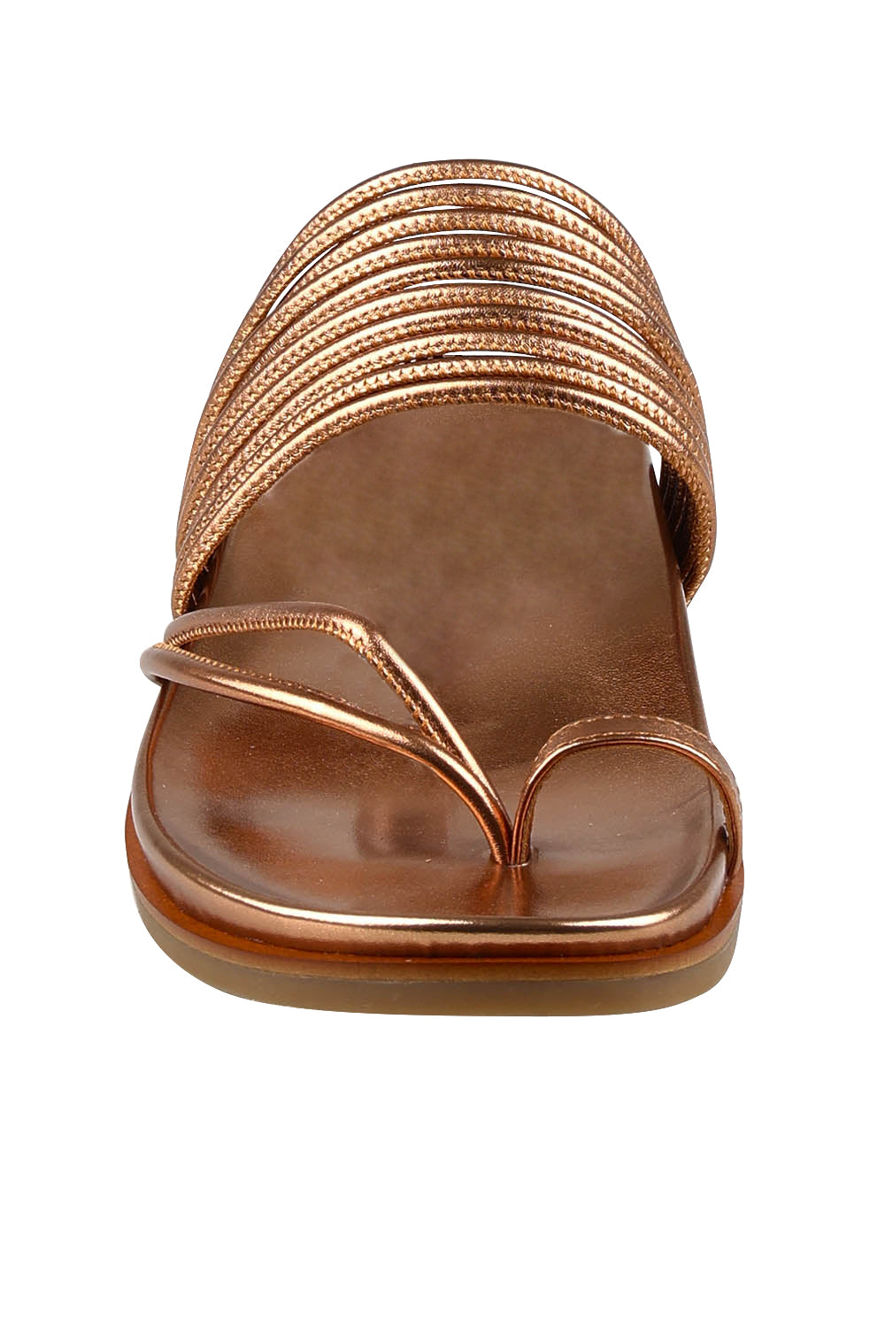 Product shot of the Carmella Leather Slide in colour Copper (Metallics), detail