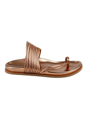 Product shot of the Carmella Leather Slide in colour Copper (Metallics), from the front