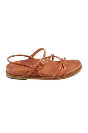 Product shot of the Carmina Leather Flat in colour Brandy, from the front