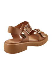 Product shot of the Ele Leather Flat in colour Pecan, from the back