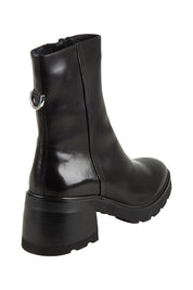 Product shot of the Finley Leather Ankle Boot in colour Black (Black), from the back
