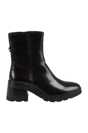 Product shot of the Finley Leather Ankle Boot in colour Black (Black), from the front
