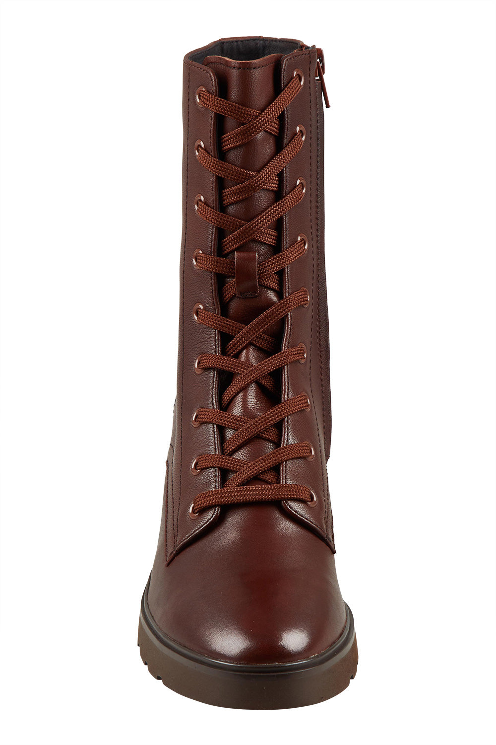 Product shot of the Finton Lace Up Boot in colour Redwood, detail