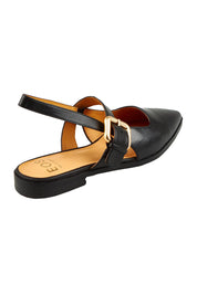 Product shot of the Goldie Leather Flat in colour Black (Black), from the back