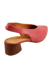 Product shot of the Hatti Leather Heel in colour Melon (Pink), from the back