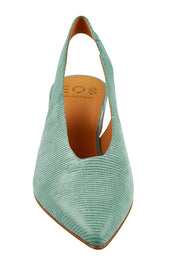 Product shot of the Hatti Leather Heel in colour Mint (Green), detail