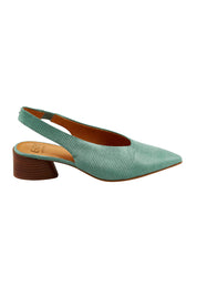 Product shot of the Hatti Leather Heel in colour Mint (Green), from the front