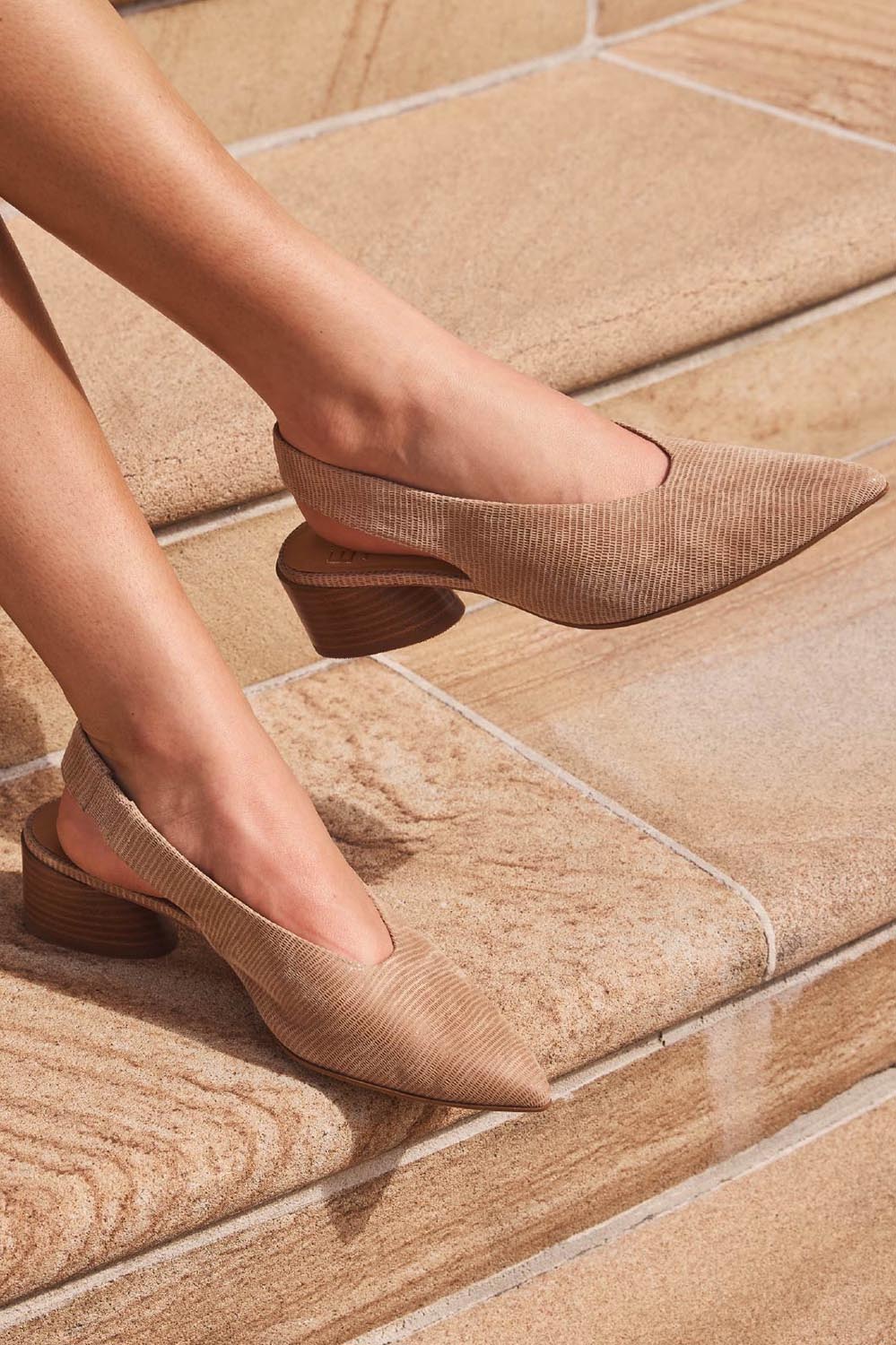Product shot of the Hatti Heel - Sand in colour Sand, from the back
