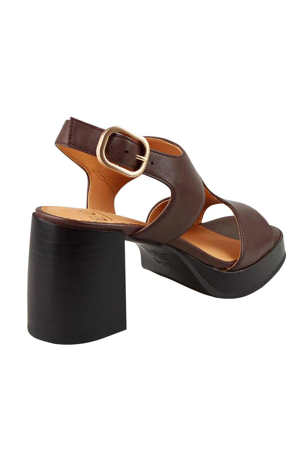 Product shot of the Iraia Leather Heel in colour Chestnut, from the back