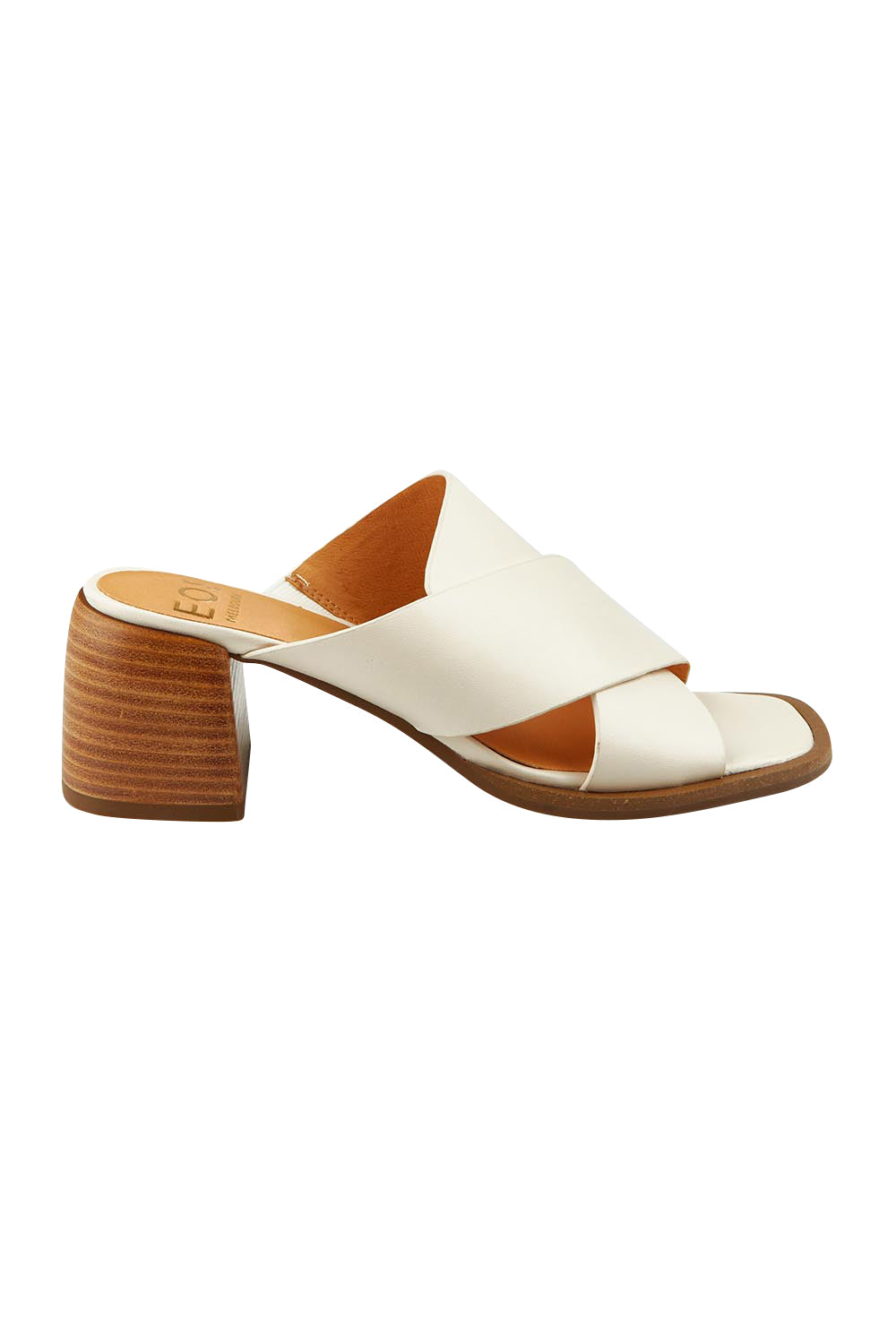 Product shot of the Iso Leather Heel in colour Bone, from the front