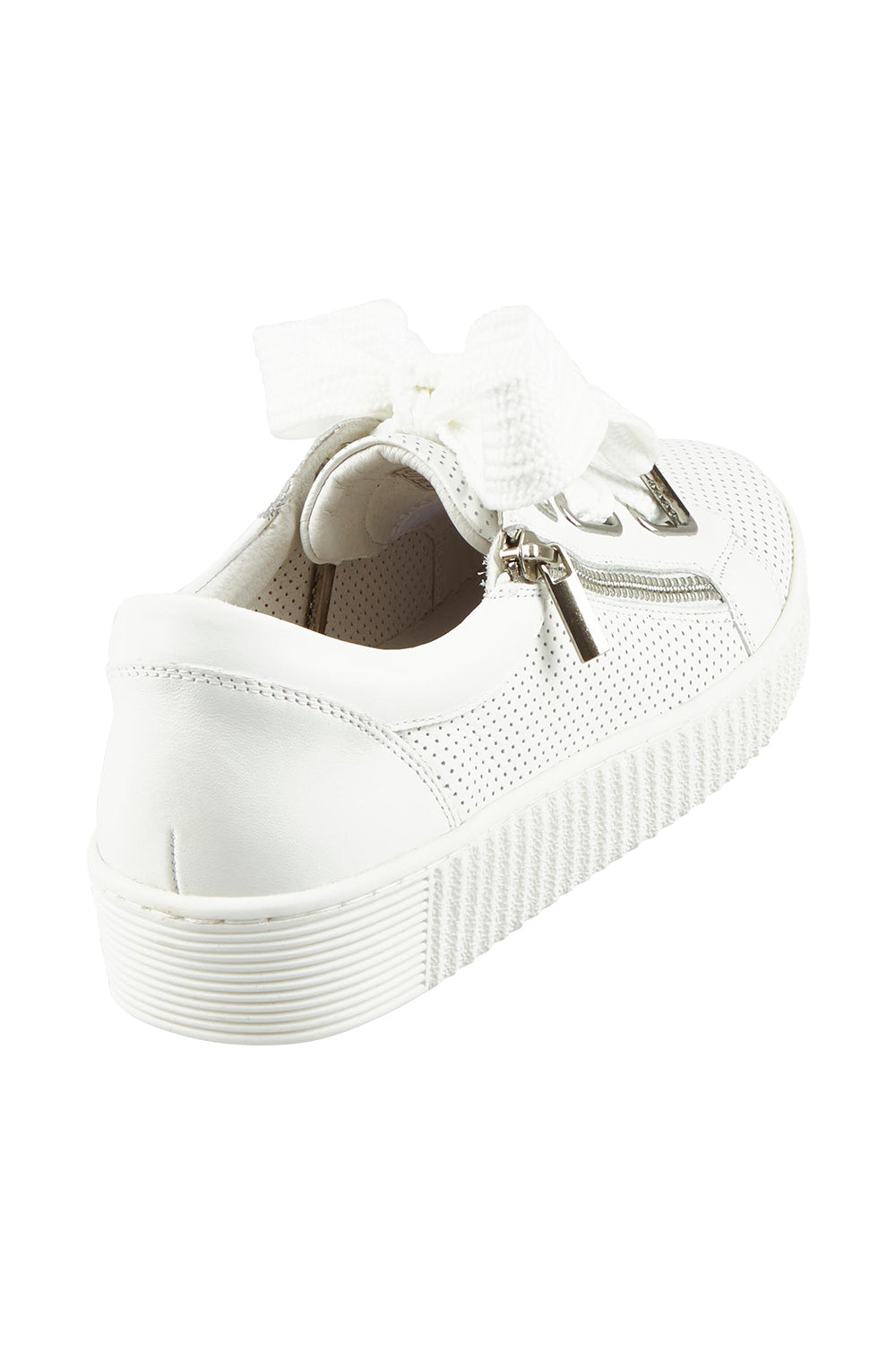 Product shot of the Jovi Leather Sneaker in colour Whiteperf (White), from the back