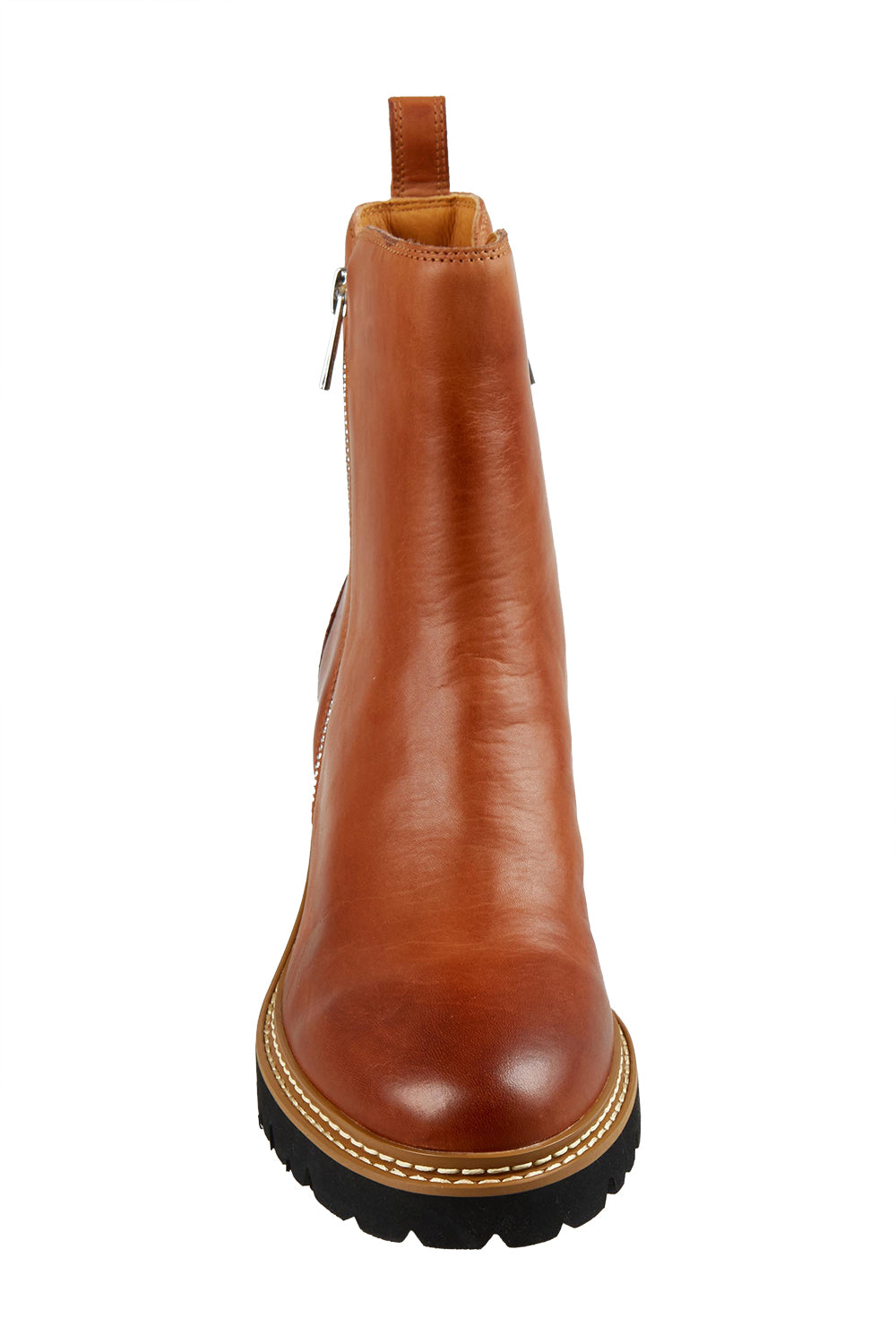 Product shot of the Lindira Double Zip Leather Ankle Boot in colour Brandy, detail