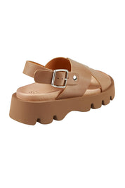 Product shot of the Monnis Leather Sandal in colour Taupe, from the back