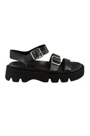 Product shot of the Monn Leather Sandal in colour Black (Black), from the front