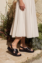 Product shot of the Slayter Sandal - Black in colour Black, from the front