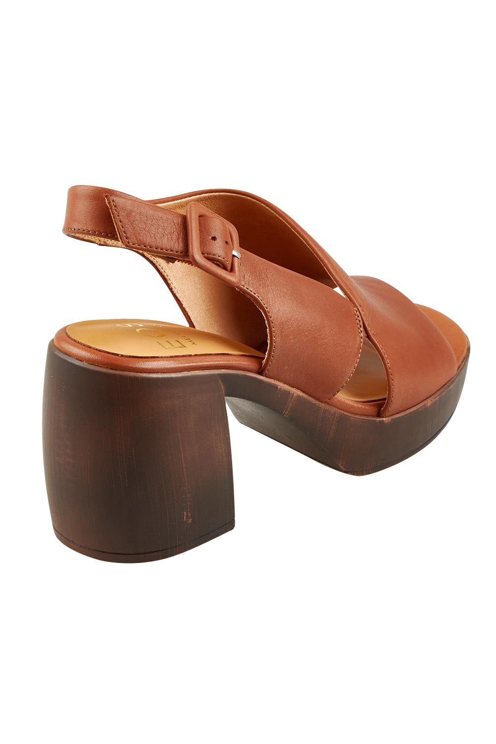 Product shot of the Spicer Leather Heel in colour Brandy, from the back