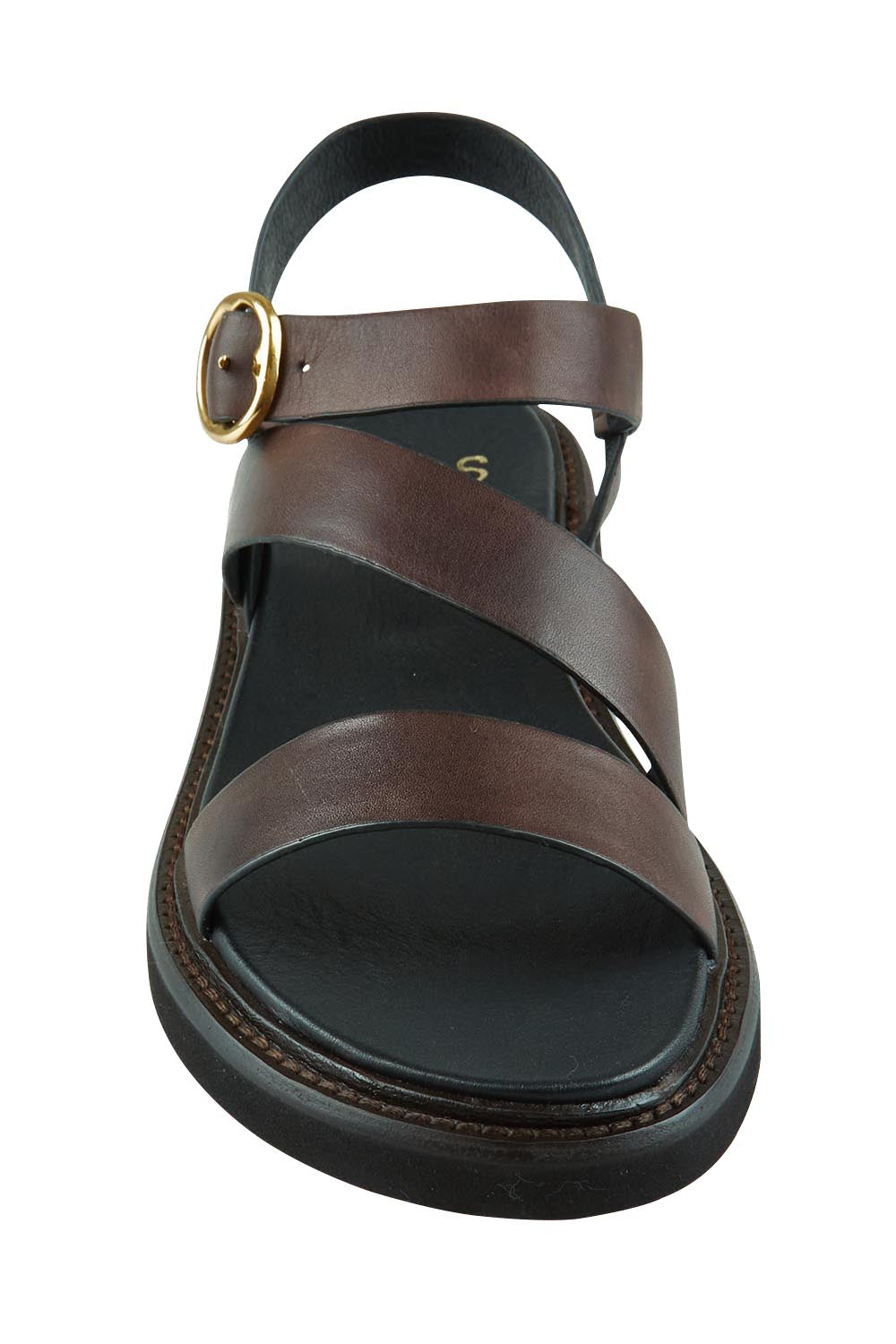 Product shot of the Starla Leather Flat in colour Chocolate, detail