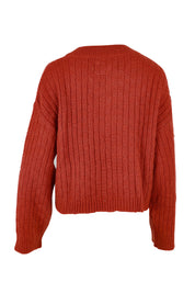 Product shot of the Knit V Neck Jumper in colour Rust, from the back