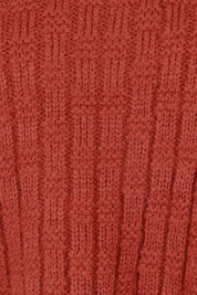 Product shot of the Knit V Neck Jumper in colour Rust, detail