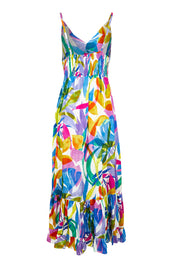 Product shot of the Melinda White Maxi Strappy Dress in colour White (Blue), from the back