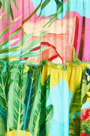 Product shot of the Lani Frill 3/4 Sleeve Dress in colour Print (Green), detail