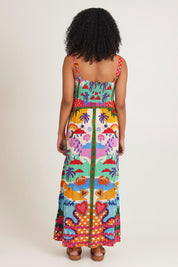 Model Ziara wearing size 10 of the Briana Strappy Dress in colour Print, from the back