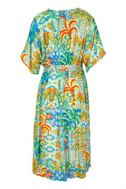 Product shot of the Fiorella Waist Dress in colour Print, from the back