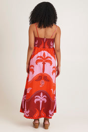 Model Ziara wearing size 10 of the Celeste Orange Cotton Strappy Dress in colour Orange, from the back