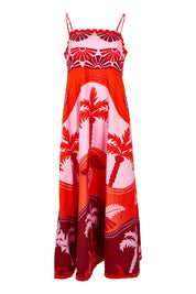 Product shot of the Celeste Orange Cotton Strappy Dress in colour Orange, from the front