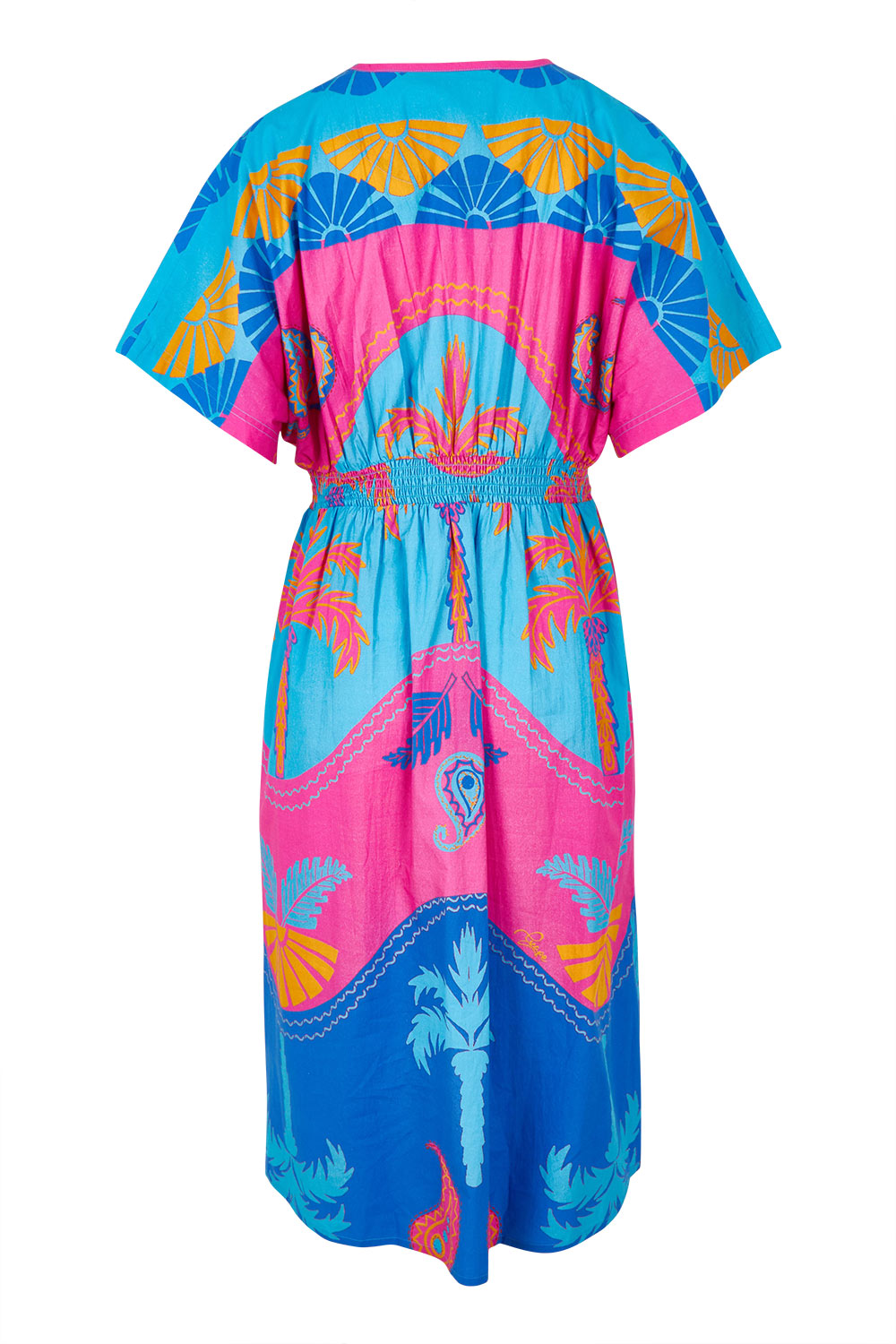 Product shot of the Celestial Blue Cotton Midi Dress in colour Blue, from the back