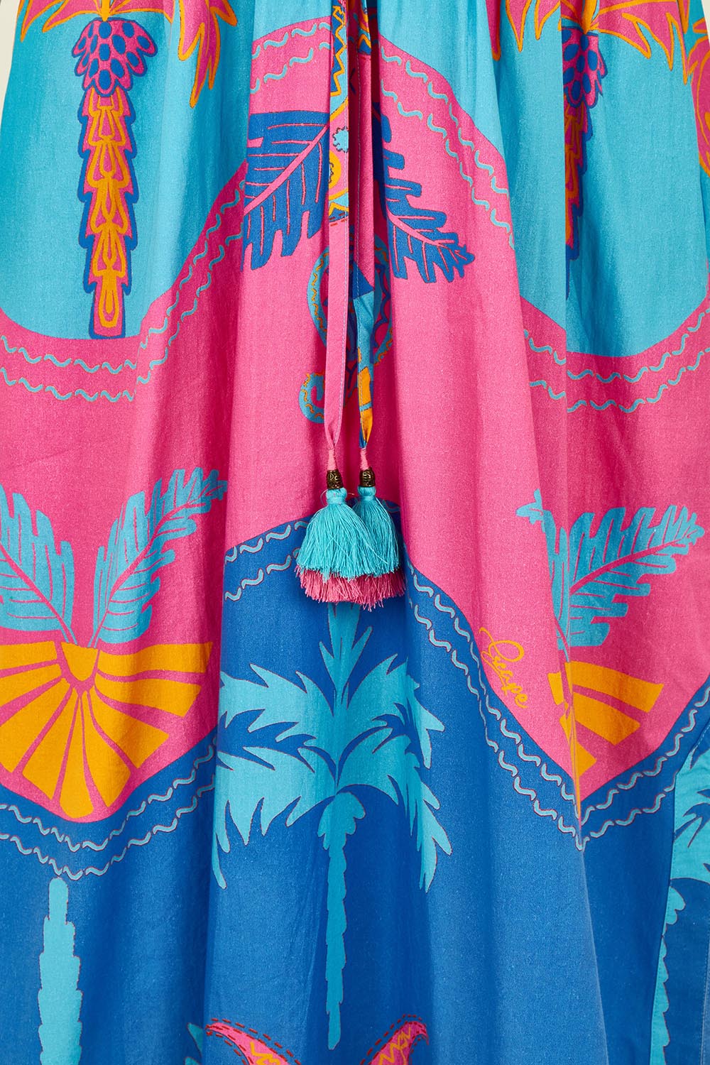 Product shot of the Celestial Blue Cotton Midi Dress in colour Blue, detail