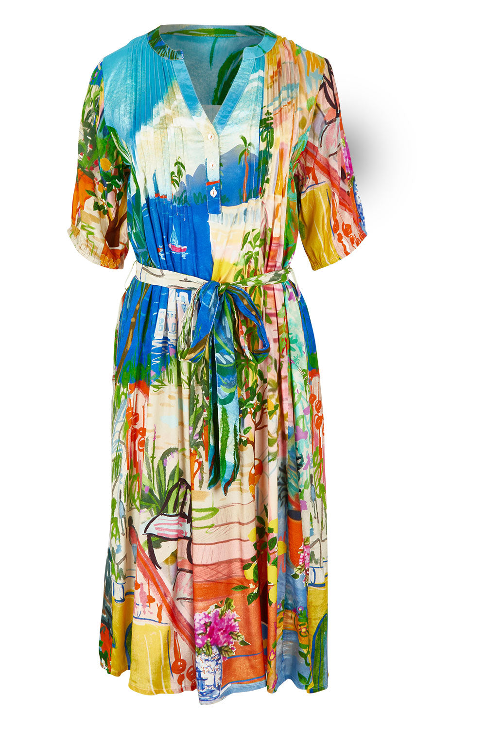 Product shot of size 10 of the Sardinia Tie Waist Dress in colour Print, from the front