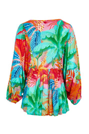 Product shot of the Alisa Boho Top in colour Print (Green), from the back