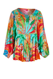 Product shot of the Alisa Boho Top in colour Print (Green), from the front