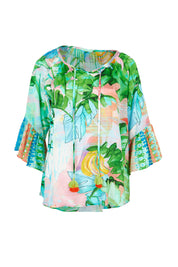 Product shot of the Talia Boho Top in colour Print (Green), from the front