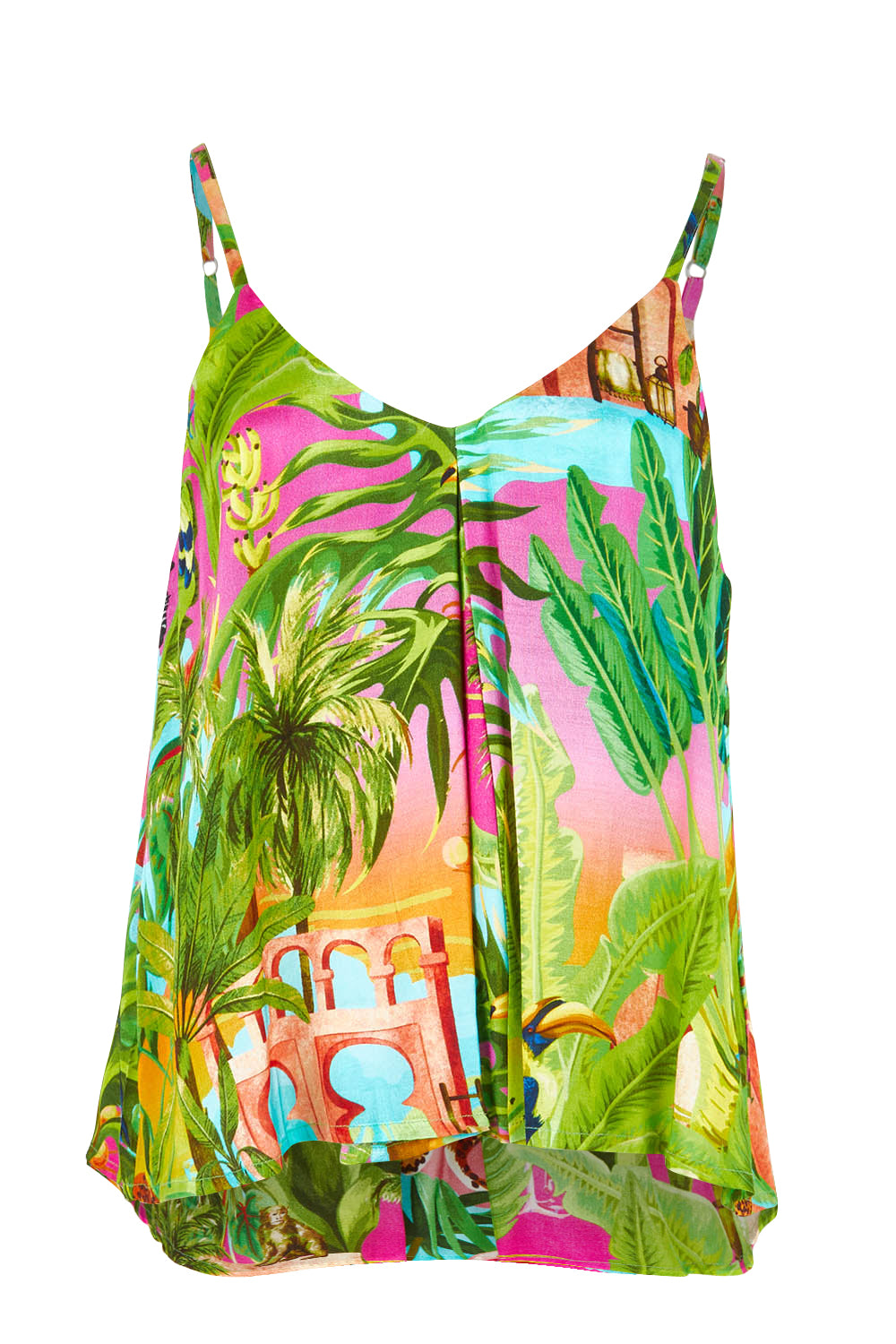 Product shot of the Lani Cami in colour Print (Green), from the front