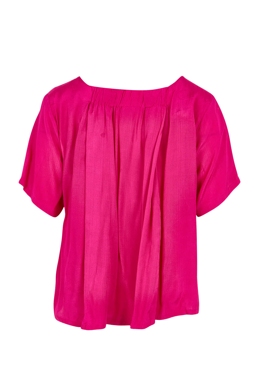 Product shot of the Lux Essentials Top in colour Fushia (Pink), from the back