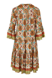 Product shot of the Vera Frill Sleeve Layers Dress in colour Print, from the front