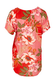 Product shot of the Aria V Neck Top in colour Print (Pink), from the back