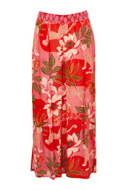 Product shot of the Aria Pant in colour Print (Pink), from the front