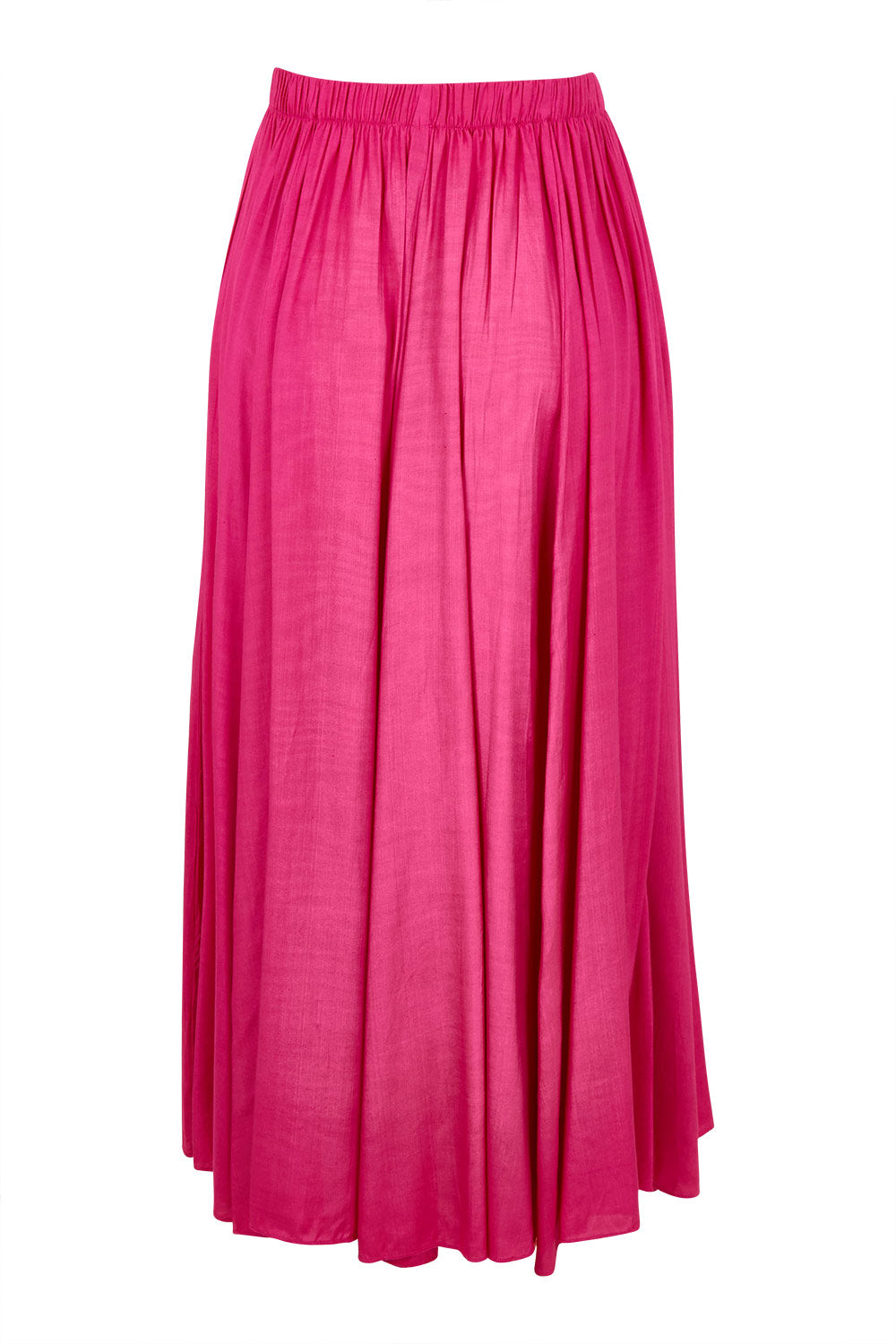 Product shot of the Lux Crushed Maxi Skirt in colour Hotpink (Pink), from the back