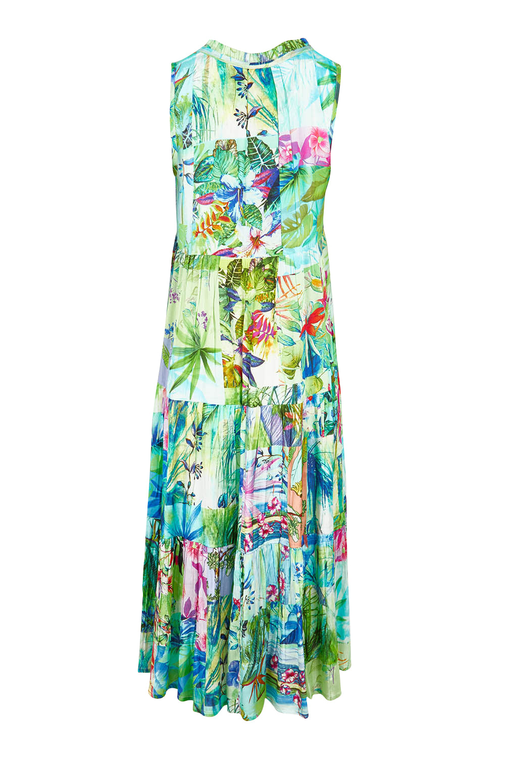 Product shot of the Darcie Boho Sleeveless Dress in colour Print (Green), from the back