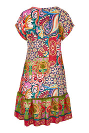 Product shot of the Francesca Short Sleeve Dress in colour Print, from the back