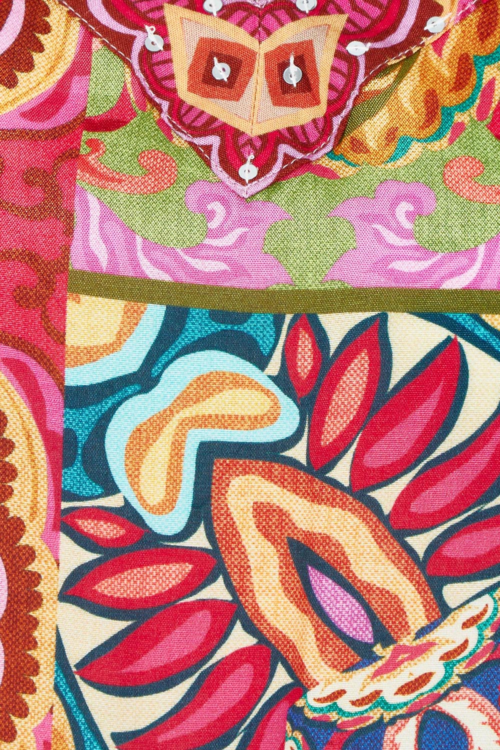Product shot of the Francesca Short Sleeve Dress in colour Print, detail