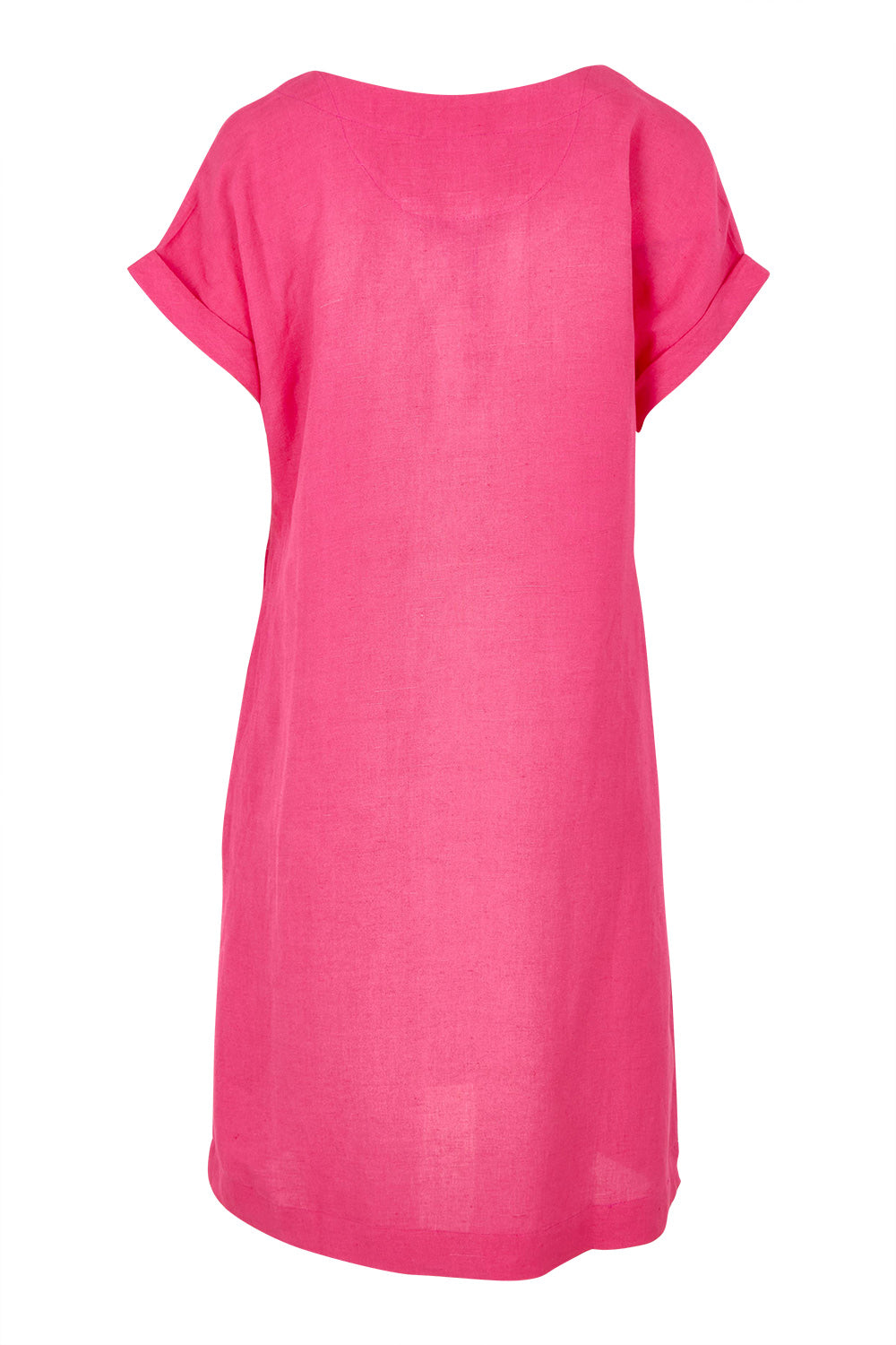 Product shot of the Linen Blend Solid Shift Dress in colour Hotpink (Pink), from the back