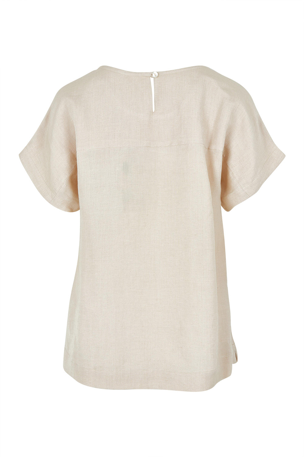 Product shot of the Linen Boxy Top in colour Sand, from the back